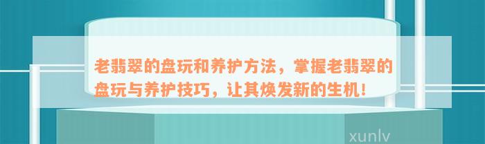 老翡翠的盘玩和养护方法，掌握老翡翠的盘玩与养护技巧，让其焕发新的生机！