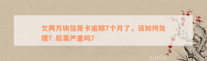 欠两万块信用卡逾期7个月了，该如何处理？后果严重吗？