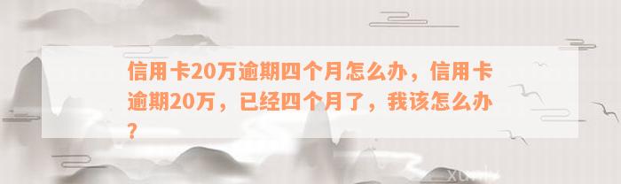 信用卡20万逾期四个月怎么办，信用卡逾期20万，已经四个月了，我该怎么办？