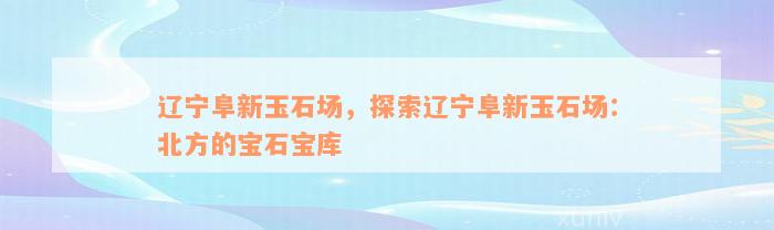 辽宁阜新玉石场，探索辽宁阜新玉石场：北方的宝石宝库