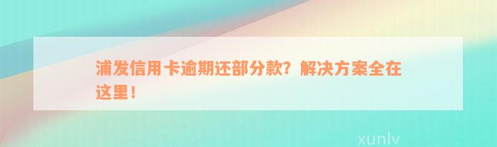 浦发信用卡逾期还部分款？解决方案全在这里！