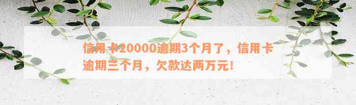 信用卡20000逾期3个月了，信用卡逾期三个月，欠款达两万元！