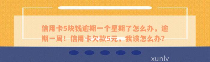 信用卡5块钱逾期一个星期了怎么办，逾期一周！信用卡欠款5元，我该怎么办？