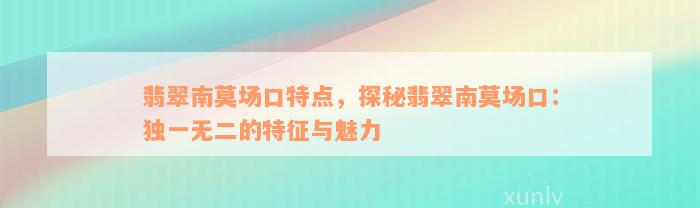 翡翠南莫场口特点，探秘翡翠南莫场口：独一无二的特征与魅力