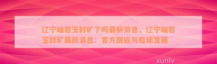 辽宁岫岩玉封矿了吗最新消息，辽宁岫岩玉封矿最新消息：官方回应与后续发展