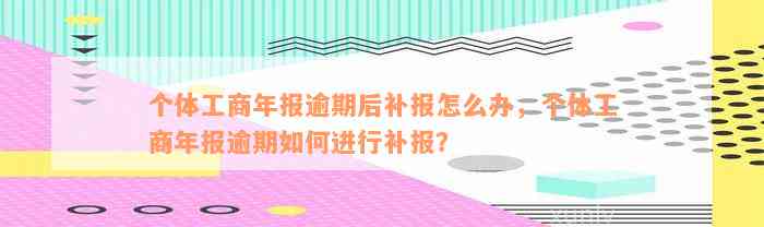 个体工商年报逾期后补报怎么办，个体工商年报逾期如何进行补报？