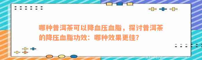 哪种普洱茶可以降血压血脂，探讨普洱茶的降压血脂功效：哪种效果更佳？