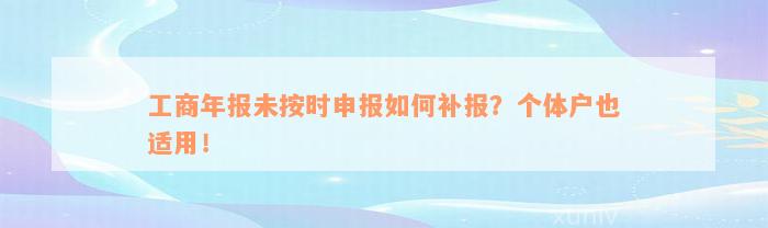 工商年报未按时申报如何补报？个体户也适用！