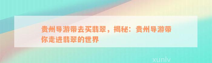 贵州导游带去买翡翠，揭秘：贵州导游带你走进翡翠的世界