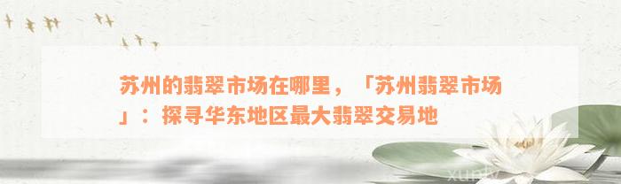 苏州的翡翠市场在哪里，「苏州翡翠市场」：探寻华东地区最大翡翠交易地