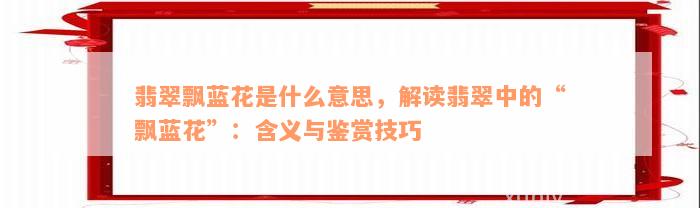 翡翠飘蓝花是什么意思，解读翡翠中的“飘蓝花”：含义与鉴赏技巧