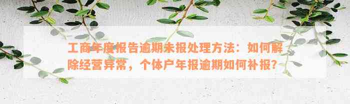 工商年度报告逾期未报处理方法：如何解除经营异常，个体户年报逾期如何补报？