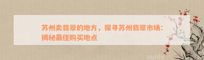 苏州卖翡翠的地方，探寻苏州翡翠市场：揭秘最佳购买地点