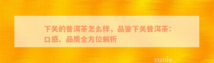 下关的普洱茶怎么样，品鉴下关普洱茶：口感、品质全方位解析