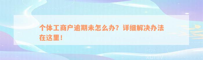 个体工商户逾期未怎么办？详细解决办法在这里！