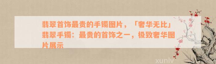 翡翠首饰最贵的手镯图片，「奢华无比」翡翠手镯：最贵的首饰之一，极致奢华图片展示