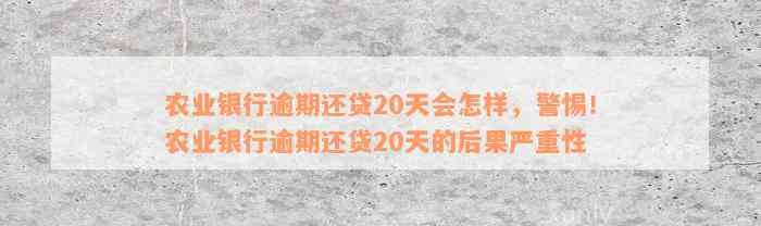 农业银行逾期还贷20天会怎样，警惕！农业银行逾期还贷20天的后果严重性