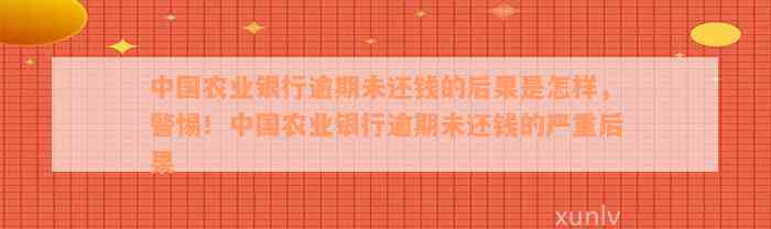 中国农业银行逾期未还钱的后果是怎样，警惕！中国农业银行逾期未还钱的严重后果