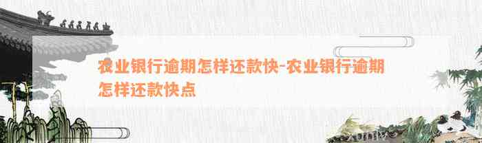 农业银行逾期怎样还款快-农业银行逾期怎样还款快点