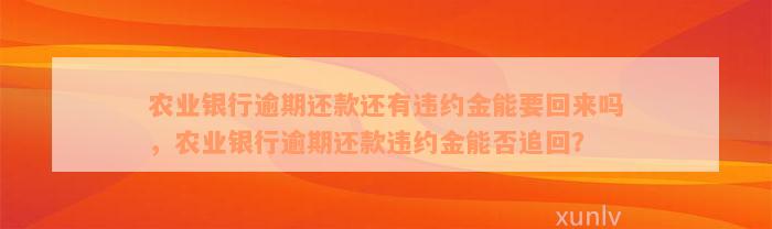 农业银行逾期还款还有违约金能要回来吗，农业银行逾期还款违约金能否追回？