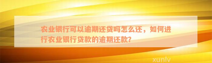 农业银行可以逾期还贷吗怎么还，如何进行农业银行贷款的逾期还款？