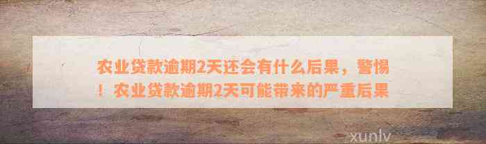 农业贷款逾期2天还会有什么后果，警惕！农业贷款逾期2天可能带来的严重后果