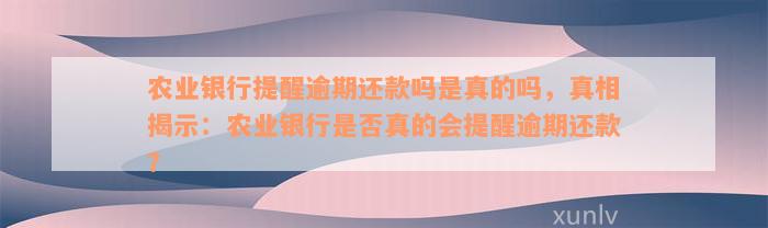 农业银行提醒逾期还款吗是真的吗，真相揭示：农业银行是否真的会提醒逾期还款？