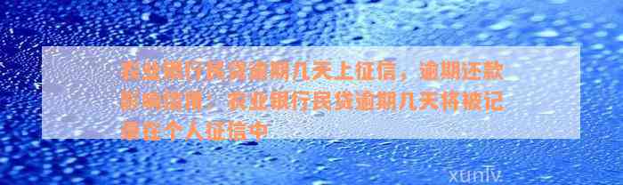 农业银行民贷逾期几天上征信，逾期还款影响信用：农业银行民贷逾期几天将被记录在个人征信中