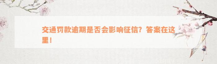 交通罚款逾期是否会影响征信？答案在这里！