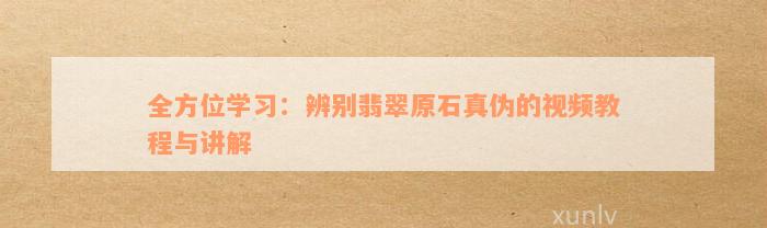 全方位学习：辨别翡翠原石真伪的视频教程与讲解