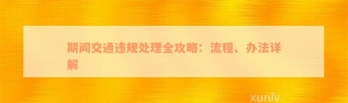 期间交通违规处理全攻略：流程、办法详解