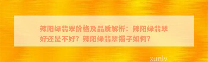 辣阳绿翡翠价格及品质解析：辣阳绿翡翠好还是不好？辣阳绿翡翠镯子如何？