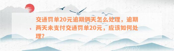 交通罚单20元逾期俩天怎么处理，逾期两天未支付交通罚单20元，应该如何处理？