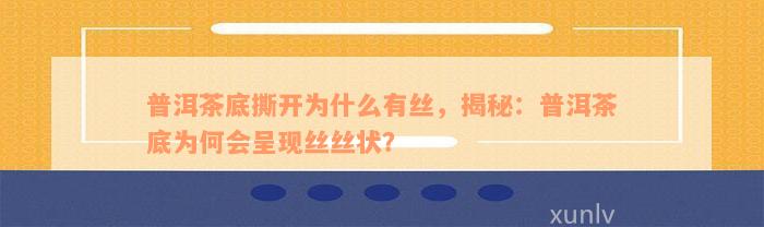 普洱茶底撕开为什么有丝，揭秘：普洱茶底为何会呈现丝丝状？