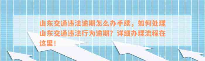 山东交通违法逾期怎么办手续，如何处理山东交通违法行为逾期？详细办理流程在这里！