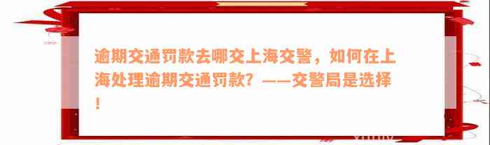 逾期交通罚款去哪交上海交警，如何在上海处理逾期交通罚款？——交警局是选择！