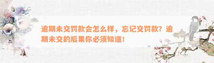 逾期未交罚款会怎么样，忘记交罚款？逾期未交的后果你必须知道！