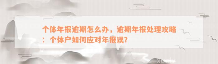 个体年报逾期怎么办，逾期年报处理攻略：个体户如何应对年报误？