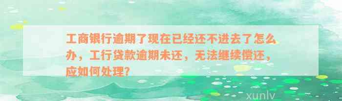 工商银行逾期了现在已经还不进去了怎么办，工行贷款逾期未还，无法继续偿还，应如何处理？