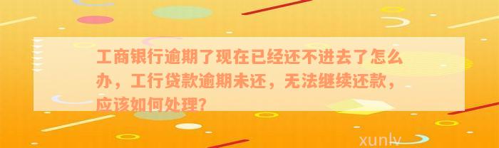 工商银行逾期了现在已经还不进去了怎么办，工行贷款逾期未还，无法继续还款，应该如何处理？