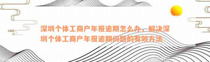 深圳个体工商户年报逾期怎么办，解决深圳个体工商户年报逾期问题的有效方法