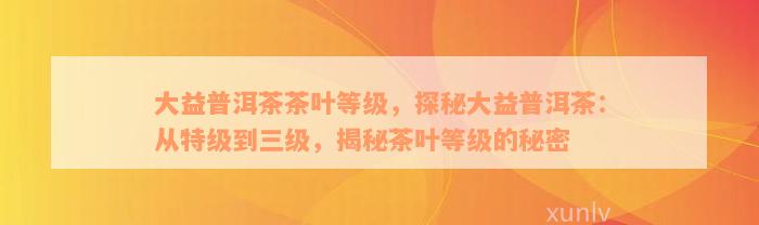 大益普洱茶茶叶等级，探秘大益普洱茶：从特级到三级，揭秘茶叶等级的秘密