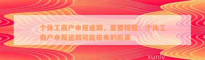 个体工商户申报逾期，重要提醒：个体工商户申报逾期可能带来的后果