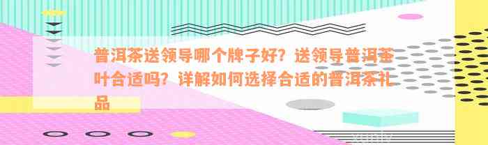 普洱茶送领导哪个牌子好？送领导普洱茶叶合适吗？详解如何选择合适的普洱茶礼品