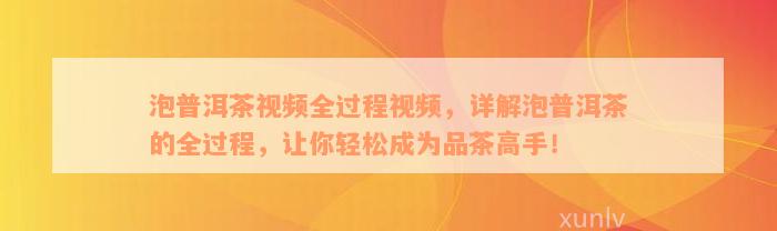 泡普洱茶视频全过程视频，详解泡普洱茶的全过程，让你轻松成为品茶高手！