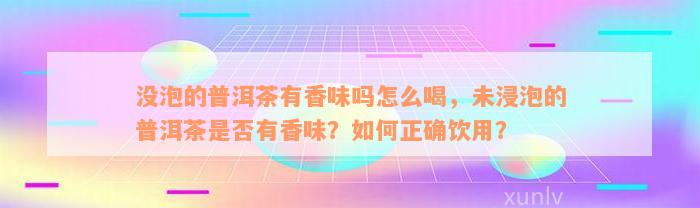 没泡的普洱茶有香味吗怎么喝，未浸泡的普洱茶是否有香味？如何正确饮用？