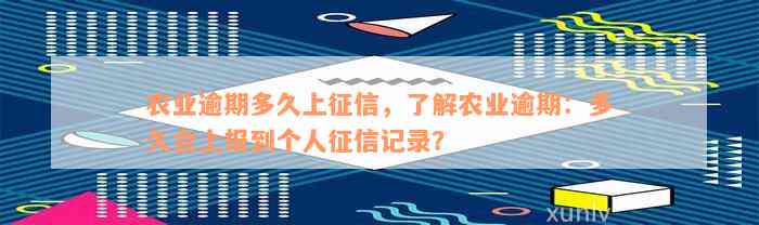 农业逾期多久上征信，了解农业逾期：多久会上报到个人征信记录？