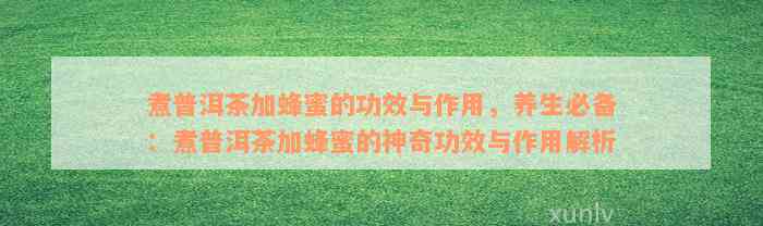 煮普洱茶加蜂蜜的功效与作用，养生必备：煮普洱茶加蜂蜜的神奇功效与作用解析