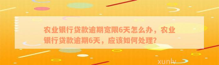 农业银行贷款逾期宽限6天怎么办，农业银行贷款逾期6天，应该如何处理？