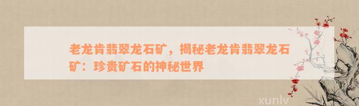 老龙肯翡翠龙石矿，揭秘老龙肯翡翠龙石矿：珍贵矿石的神秘世界